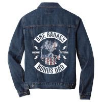 Mens One Badass Bonus Stepdad Birthday Step Dad Fathers Day Gift Men Denim Jacket | Artistshot