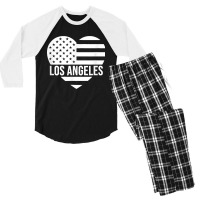 Los Angeles Usa Flag America City Hometown Vacation American T Shirt Men's 3/4 Sleeve Pajama Set | Artistshot