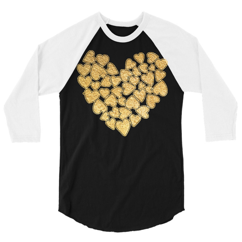 Gold Heart T  Shirt Gold Heart Valentine's Day T  Shirt 3/4 Sleeve Shirt | Artistshot
