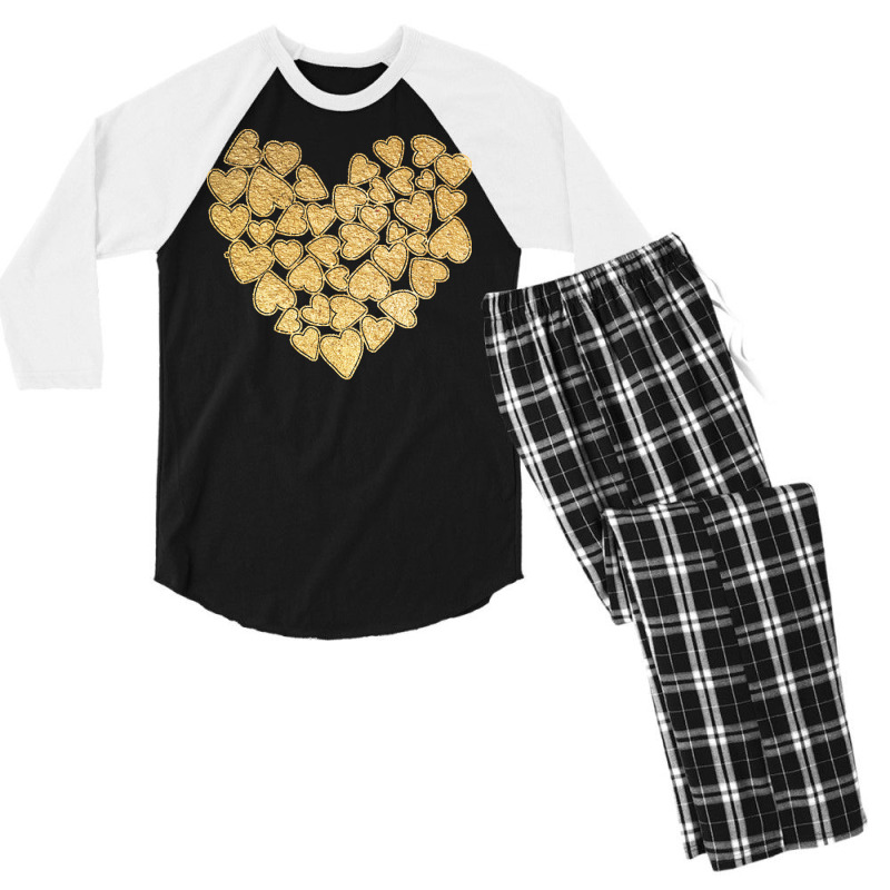 Gold Heart T  Shirt Gold Heart Valentine's Day T  Shirt Men's 3/4 Sleeve Pajama Set | Artistshot