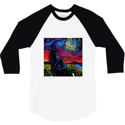 Black Cat Night 2 Version 2,black Cat 3/4 Sleeve Shirt Designed By Lissaaniart