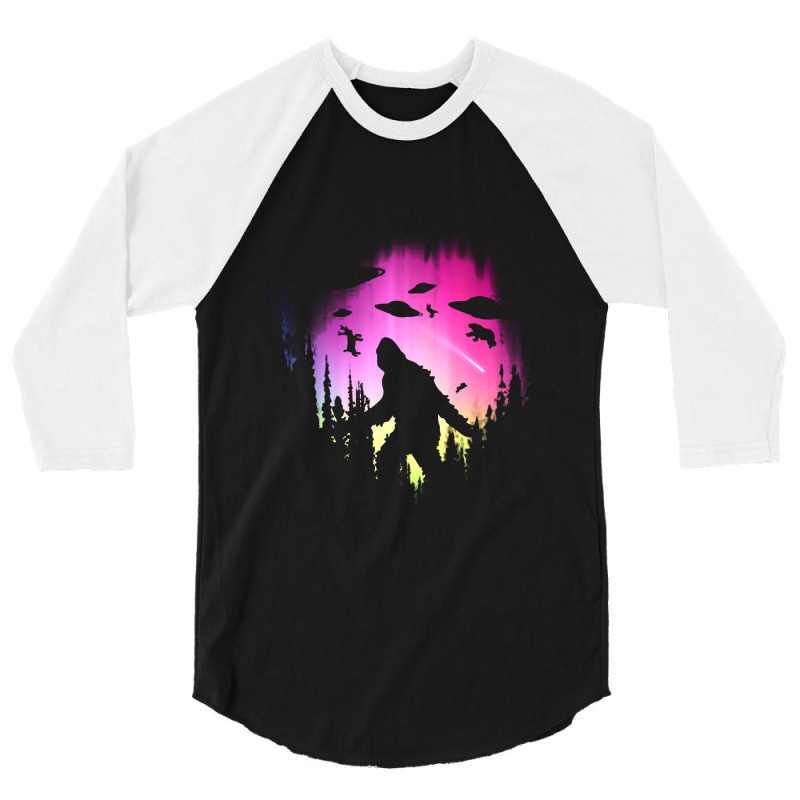 Bigfoot Ufos In Forest 3/4 Sleeve Shirt by cm-arts | Artistshot