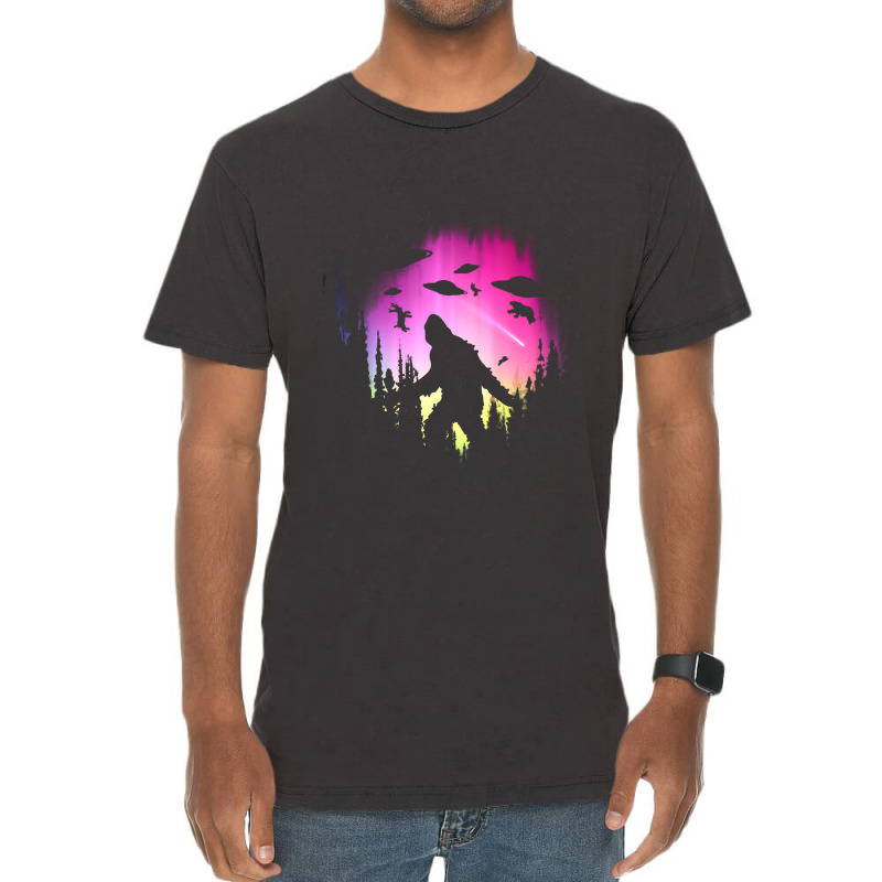 Bigfoot Ufos In Forest Vintage T-Shirt by cm-arts | Artistshot