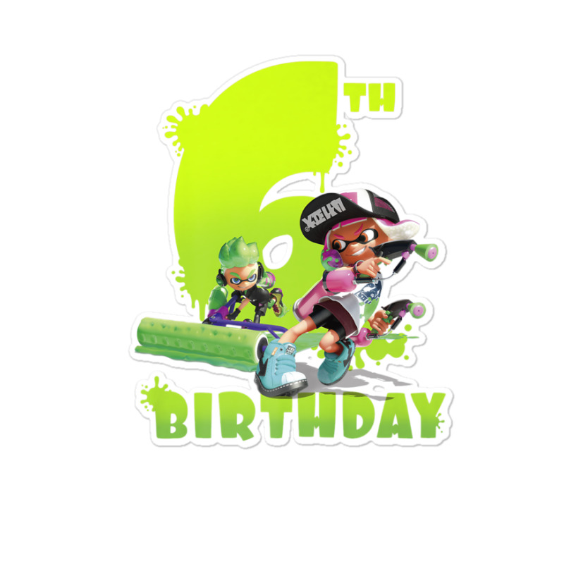 Splatoon Inkling 6th Birthday Green Splatter Portrait Sticker | Artistshot