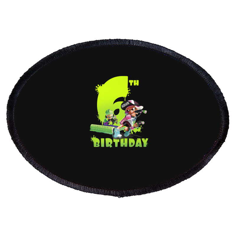 Splatoon Inkling 6th Birthday Green Splatter Portrait Oval Patch | Artistshot