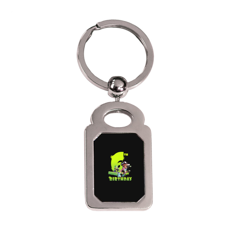 Splatoon Inkling 6th Birthday Green Splatter Portrait Silver Rectangle Keychain | Artistshot