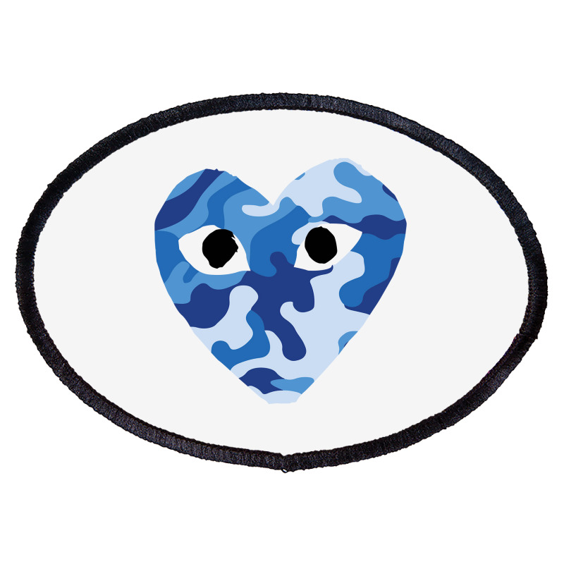 Heart With Eyes Blue Camo Oval Patch | Artistshot