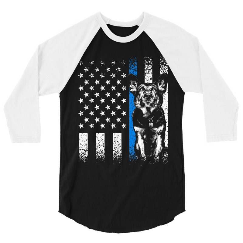 Thin Blue Line American Flag Police K9 Dog Balinese Malinois 3/4 Sleeve Shirt by LorettaSharron | Artistshot