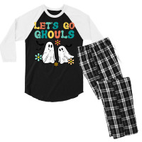 Lets Go Ghouls Floral Ghosts Groovy Retro Halloween Women Men's 3/4 Sleeve Pajama Set | Artistshot