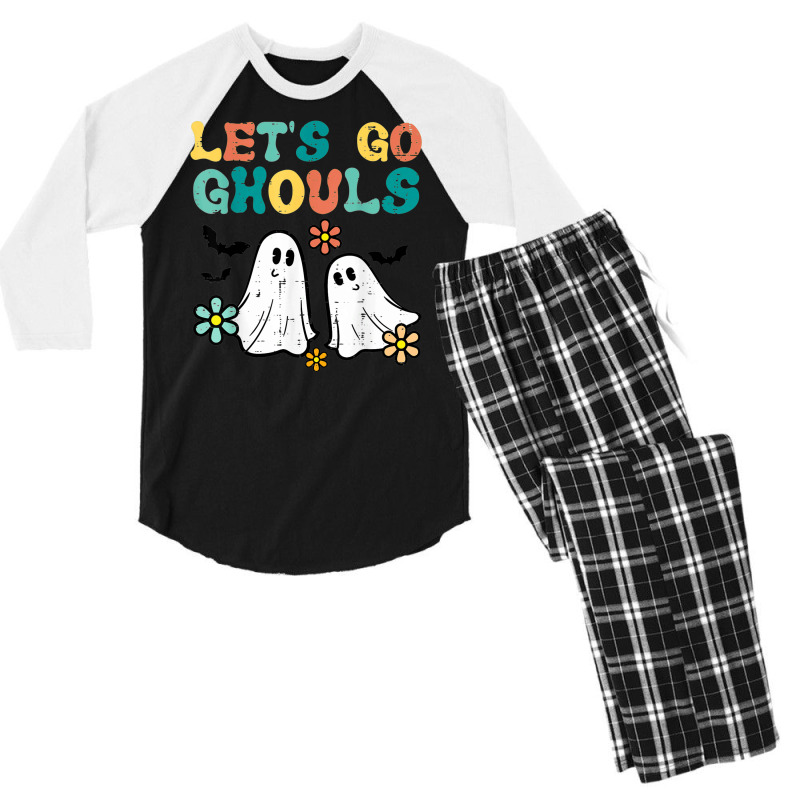 Lets Go Ghouls Floral Ghosts Groovy Retro Halloween Women Men's 3/4 Sleeve Pajama Set by Market | Artistshot