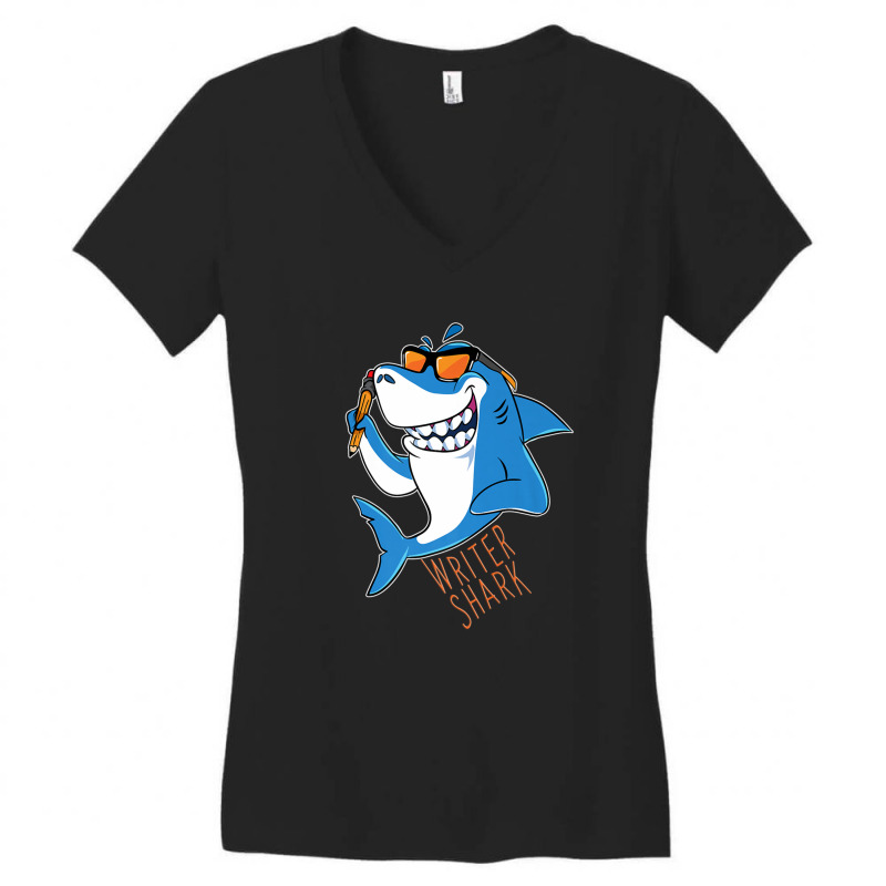 Writer Shark Penning Great Novel Sea Animal Women's V-Neck T-Shirt by LembckeAleeya | Artistshot