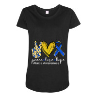 Peace Love Hope Ataxia Awareness Shirt Blue Ribbon Maternity Scoop Neck T-shirt | Artistshot