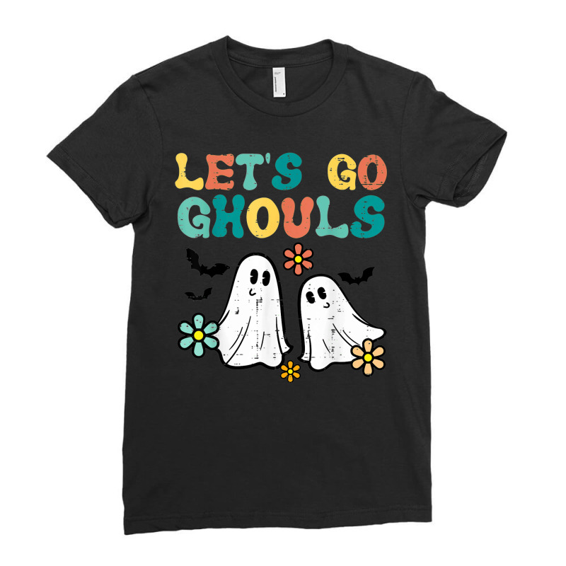 Lets Go Ghouls Floral Ghosts Groovy Retro Halloween Women Ladies Fitted T-Shirt by Tees | Artistshot