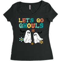 Lets Go Ghouls Floral Ghosts Groovy Retro Halloween Women Women's Triblend Scoop T-shirt | Artistshot