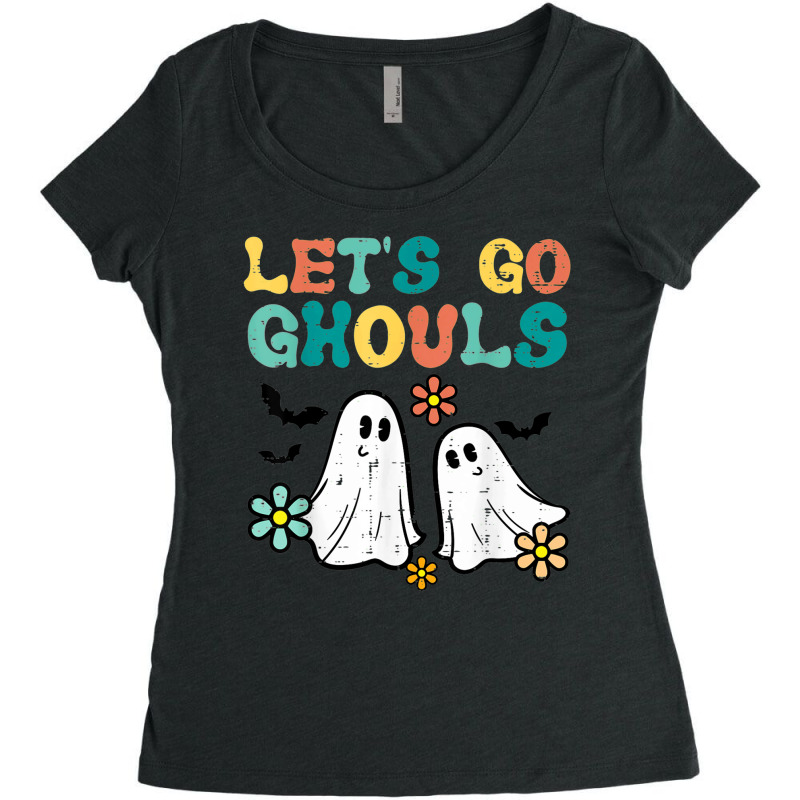 Lets Go Ghouls Floral Ghosts Groovy Retro Halloween Women Women's Triblend Scoop T-shirt by Tees | Artistshot