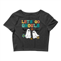 Lets Go Ghouls Floral Ghosts Groovy Retro Halloween Women Crop Top | Artistshot