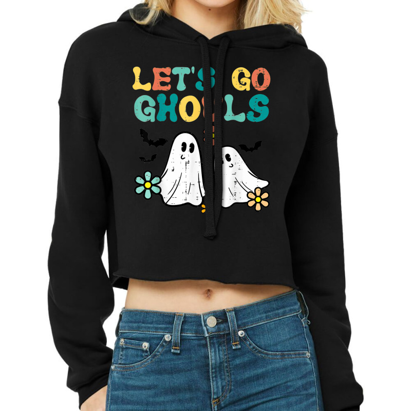 Lets Go Ghouls Floral Ghosts Groovy Retro Halloween Women Cropped Hoodie by Tees | Artistshot