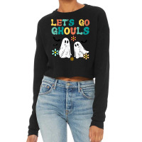 Lets Go Ghouls Floral Ghosts Groovy Retro Halloween Women Cropped Sweater | Artistshot