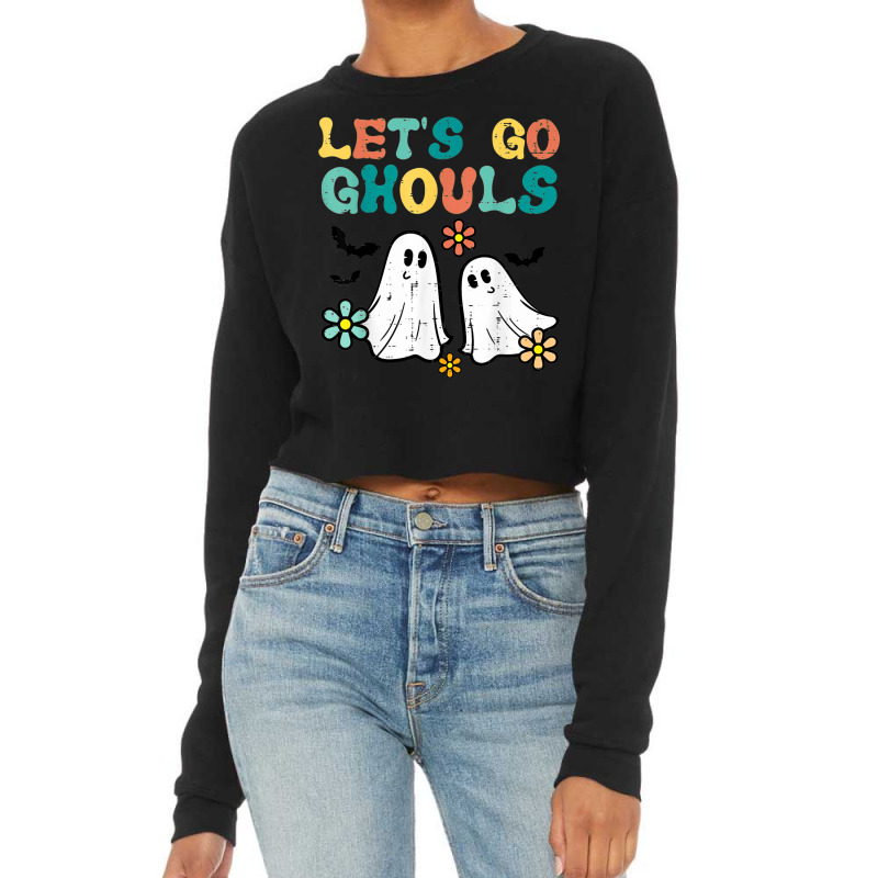 Lets Go Ghouls Floral Ghosts Groovy Retro Halloween Women Cropped Sweater by Tees | Artistshot