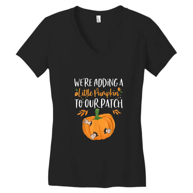 We're Adding A Little Pumpkin To Our Patch Pumpkin Pregnancy Women's V-neck T-shirt | Artistshot