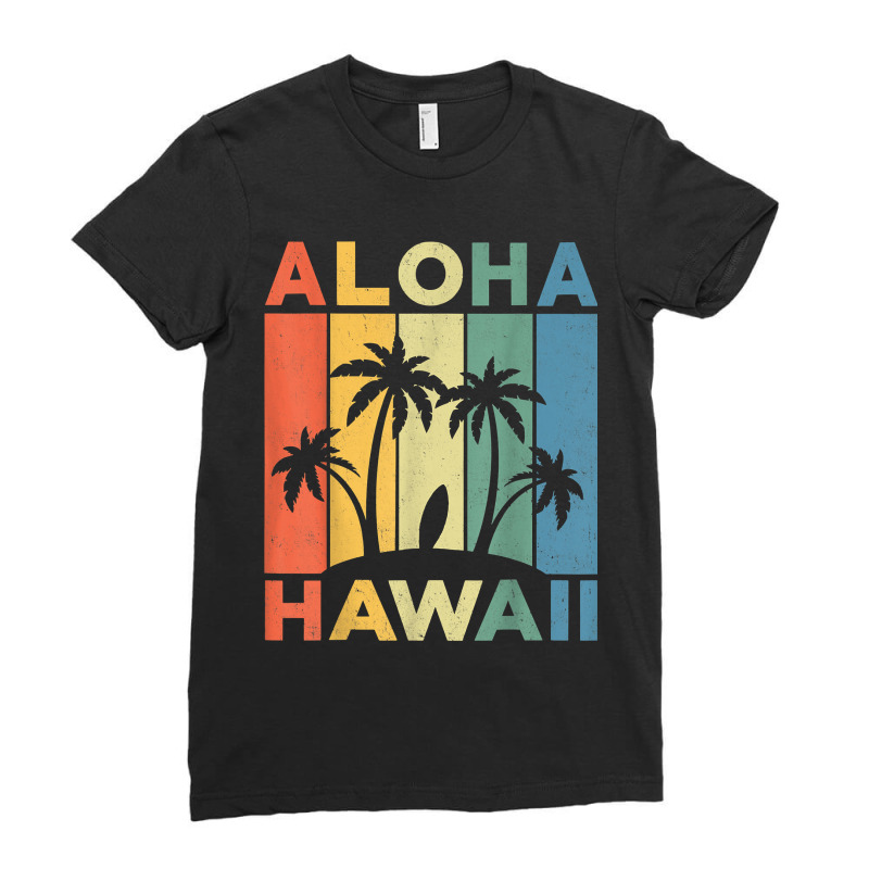 Aloha Hawaii Hawaiian Island Palm Beach Surfboard Surf Birthday Ladies Fitted T-Shirt by FrancesTiffany | Artistshot