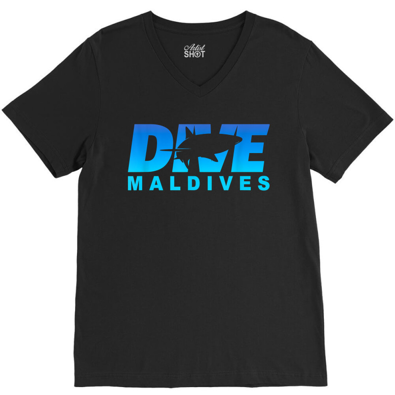 Dive Maldives With Shark, Scuba Diving In The Maldives V-neck Tee | Artistshot