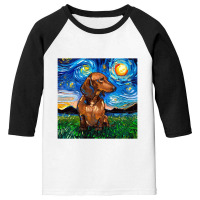 Brown Short Hair Dachshund Night,dachshund Youth 3/4 Sleeve | Artistshot