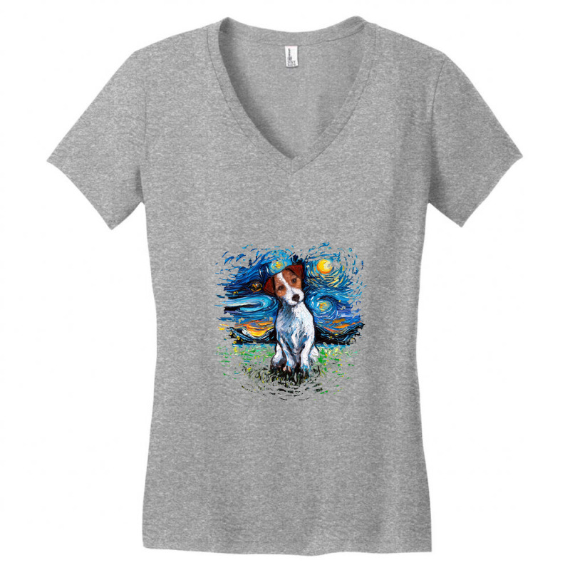 Jack Russell Terrier Night,jack Russell Terrier Women's V-Neck T-Shirt by lissaaniart | Artistshot