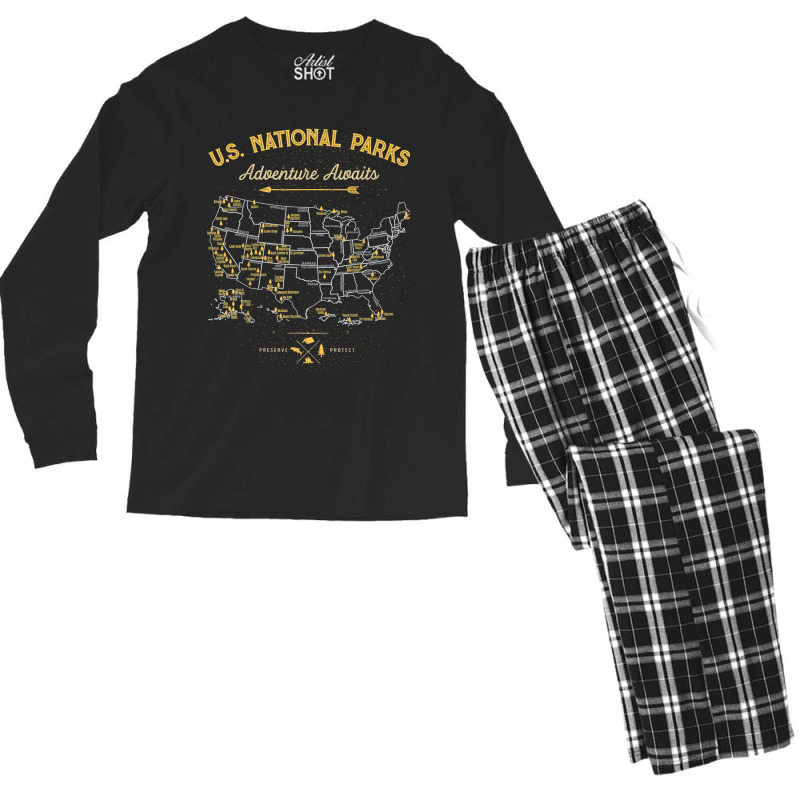 62 National Parks Map Gifts Us Park Vintage Camping Hiking New Year Men's Long Sleeve Pajama Set | Artistshot