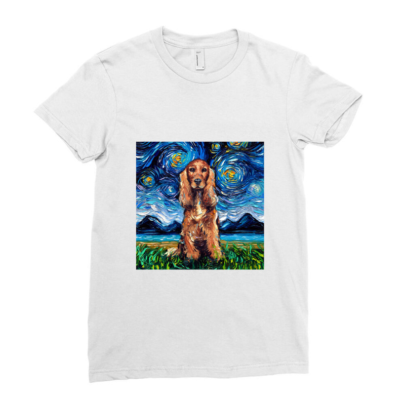 Red Cocker Spaniel Starry Night,red Cocker Spaniel Ladies Fitted T-Shirt by lissaaniart | Artistshot