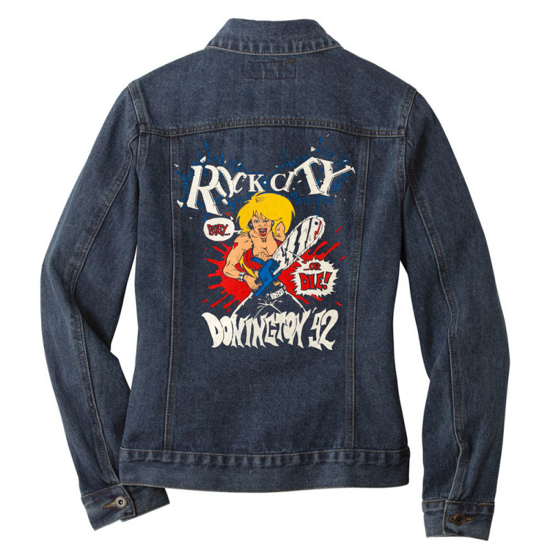 Donington, Rock City 1992, The Donington, Donington Art, Donington Vin Ladies Denim Jacket by cm-arts | Artistshot