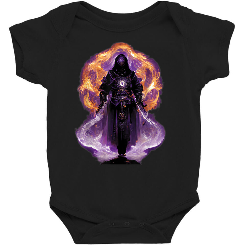 Warlock Holding Sword Surrounded By Blackish Purple Flames Baby Bodysuit by Tee | Artistshot