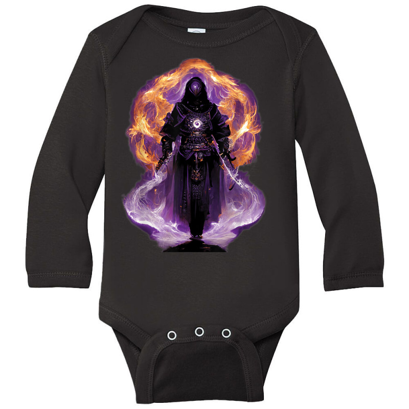 Warlock Holding Sword Surrounded By Blackish Purple Flames Long Sleeve Baby Bodysuit by Tee | Artistshot