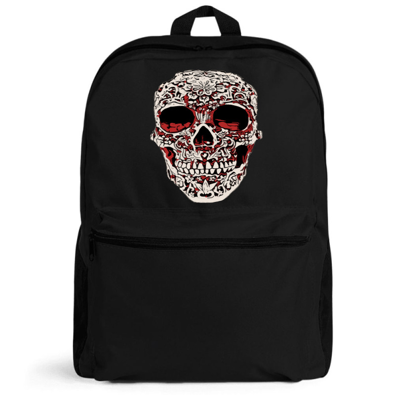 Skull T  Shirt Big Carved Red And White Skeleton Skull Head T  Shirt Backpack | Artistshot