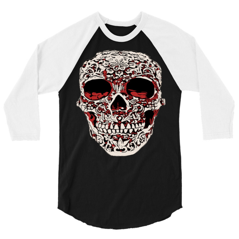 Skull T  Shirt Big Carved Red And White Skeleton Skull Head T  Shirt 3/4 Sleeve Shirt | Artistshot