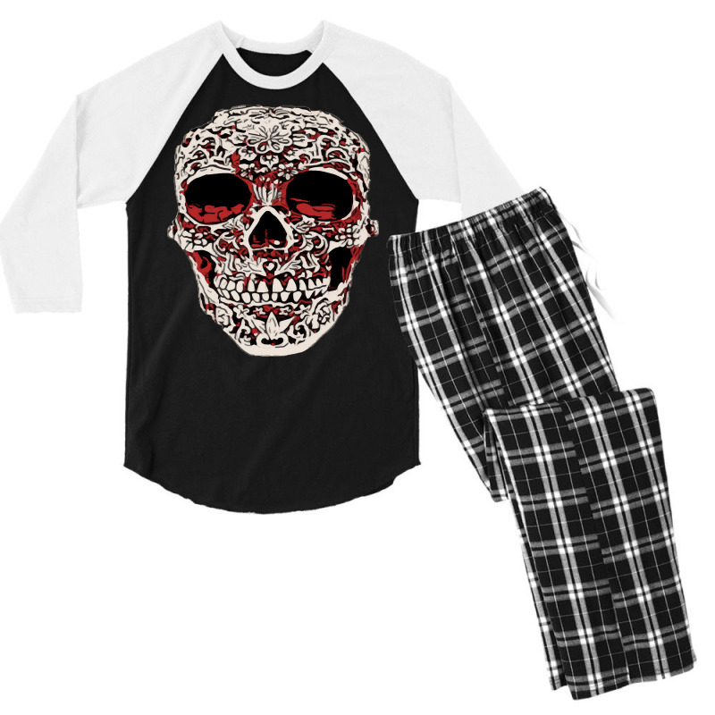 Skull T  Shirt Big Carved Red And White Skeleton Skull Head T  Shirt Men's 3/4 Sleeve Pajama Set | Artistshot