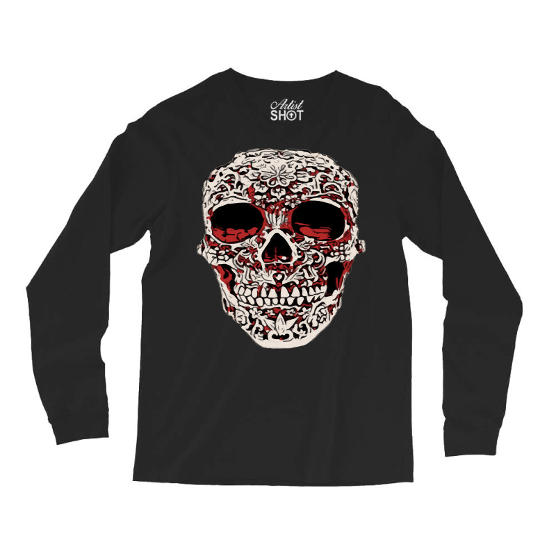 Skull T  Shirt Big Carved Red And White Skeleton Skull Head T  Shirt Long Sleeve Shirts | Artistshot