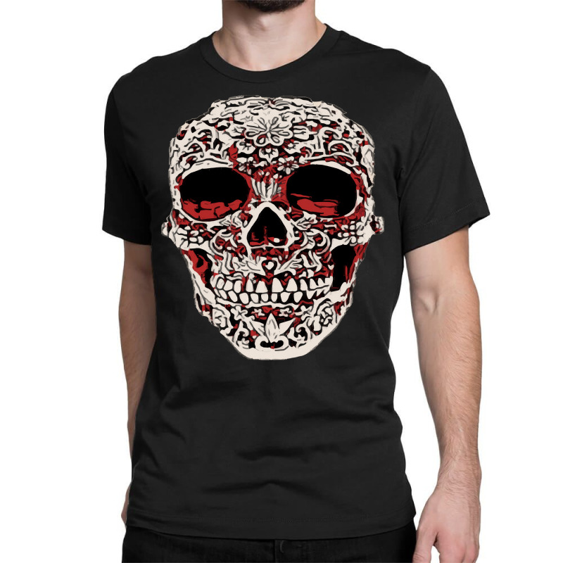 Skull T  Shirt Big Carved Red And White Skeleton Skull Head T  Shirt Classic T-shirt | Artistshot