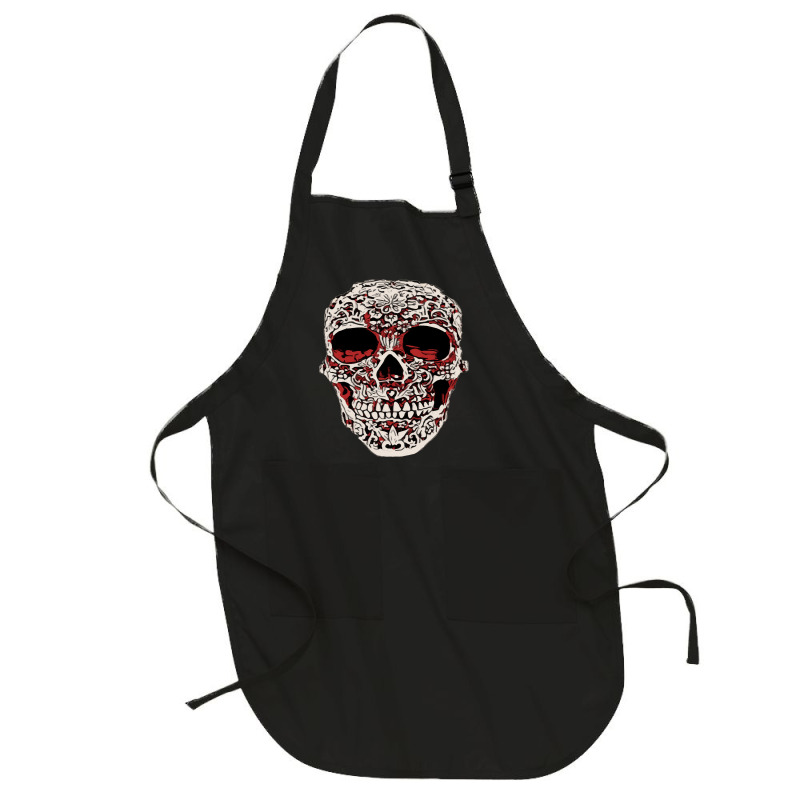 Skull T  Shirt Big Carved Red And White Skeleton Skull Head T  Shirt Full-length Apron | Artistshot