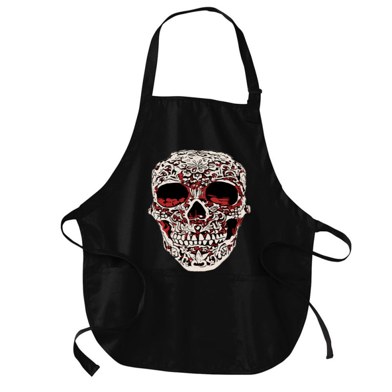 Skull T  Shirt Big Carved Red And White Skeleton Skull Head T  Shirt Medium-length Apron | Artistshot