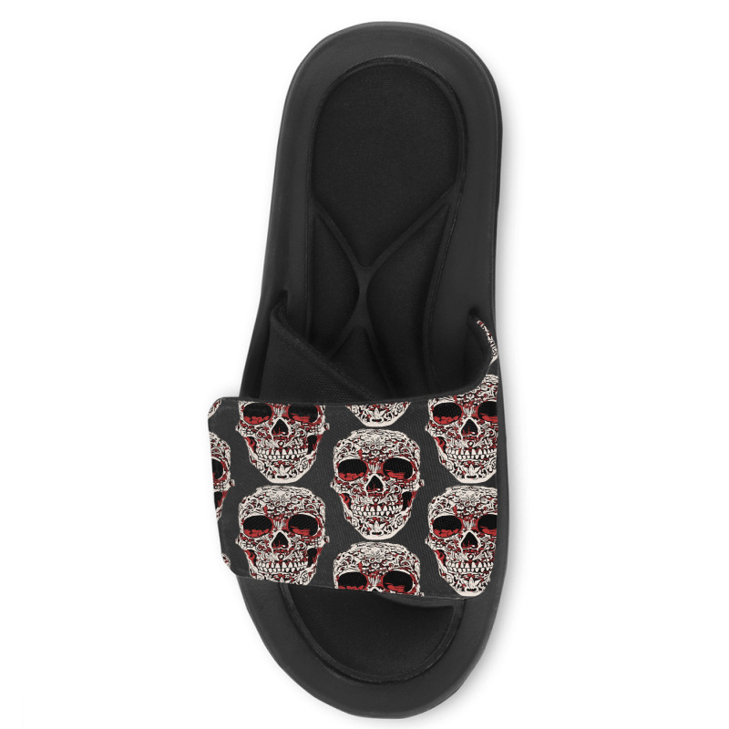 Skull T  Shirt Big Carved Red And White Skeleton Skull Head T  Shirt Slide Sandal | Artistshot