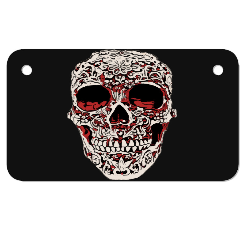 Skull T  Shirt Big Carved Red And White Skeleton Skull Head T  Shirt Motorcycle License Plate | Artistshot