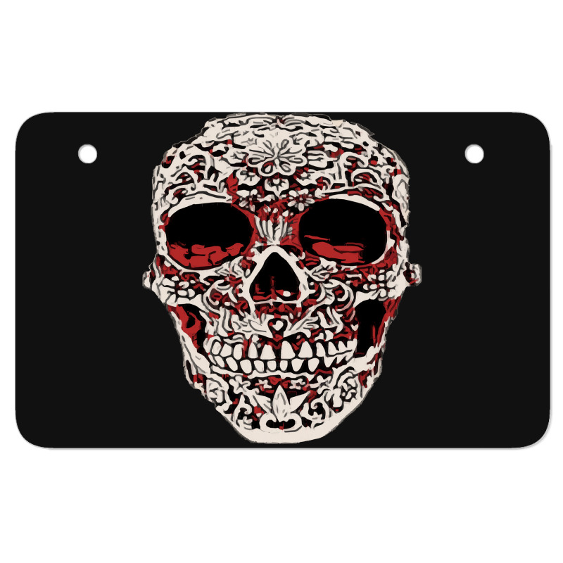 Skull T  Shirt Big Carved Red And White Skeleton Skull Head T  Shirt Atv License Plate | Artistshot