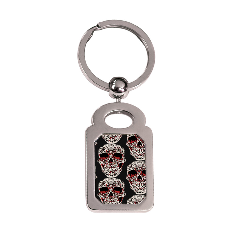 Skull T  Shirt Big Carved Red And White Skeleton Skull Head T  Shirt Silver Rectangle Keychain | Artistshot