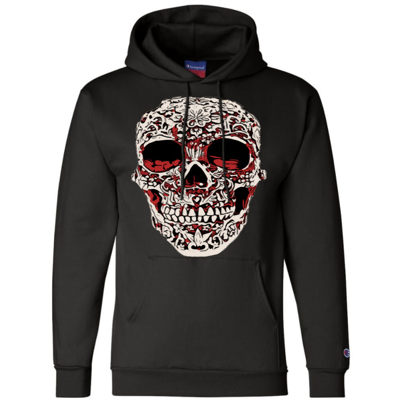 Skull T  Shirt Big Carved Red And White Skeleton Skull Head T  Shirt Champion Hoodie | Artistshot