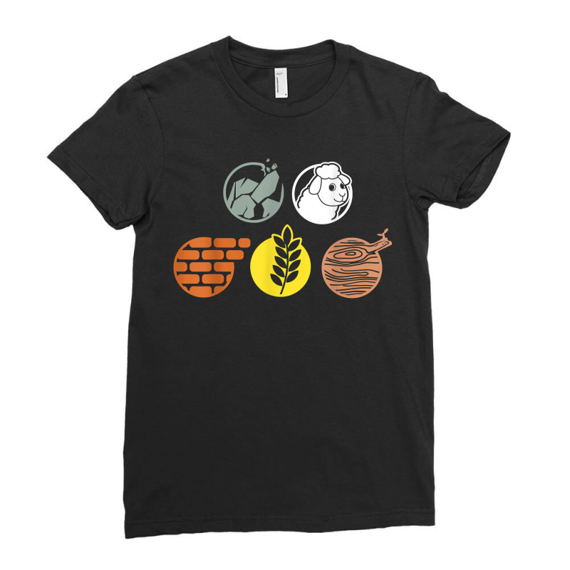 Life Components Brick, Wood, Rock, Wheat, Sheep Ladies Fitted T-Shirt by RomanMikolyants | Artistshot