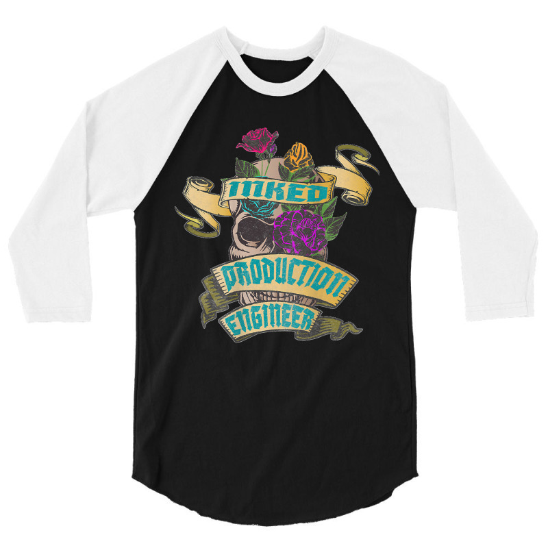 Production Engineer Inked Skull Tattoo Backside Design T Shirt 3/4 Sleeve Shirt | Artistshot