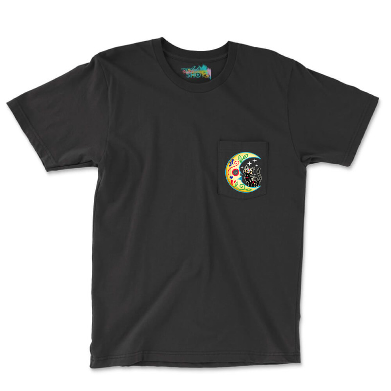 Cat & Moon Sugar Skull Dia De Los Muertos Day Of The Dead Pocket T-shirt | Artistshot