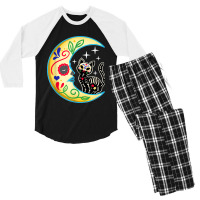 Cat & Moon Sugar Skull Dia De Los Muertos Day Of The Dead Men's 3/4 Sleeve Pajama Set | Artistshot