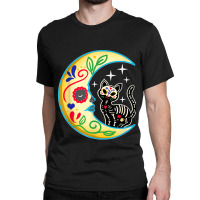 Cat & Moon Sugar Skull Dia De Los Muertos Day Of The Dead Classic T-shirt | Artistshot